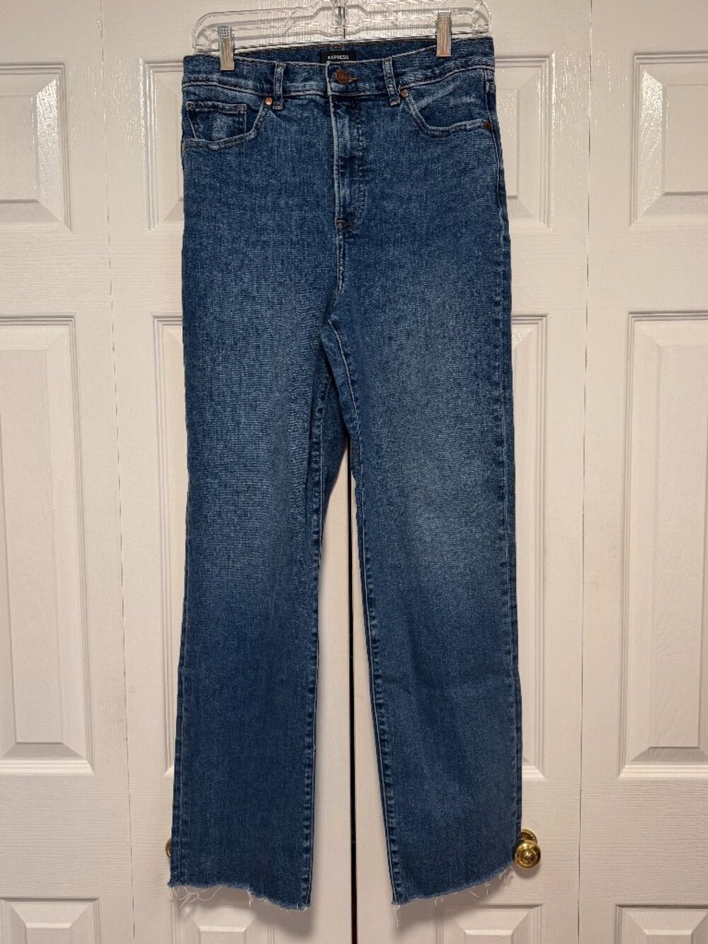 EXPRESS Jeans Womens 8R Blue Modern Straight Super High Rise Mid Wash‎ Denim